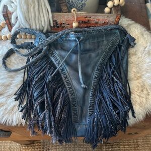 Free People leather beautiful boho fringe bag